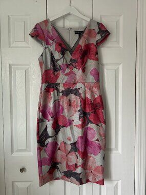 NWT Aidan Mattox Metallic Floral Print Dress